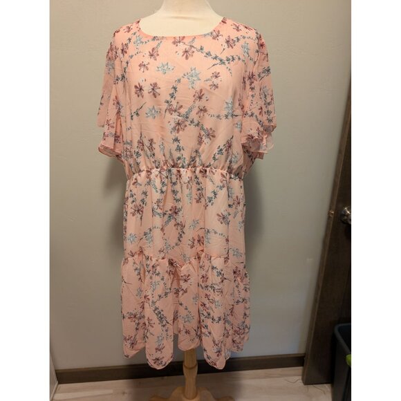 Women's 3XL Floral Boho Beach Casual Ruffle Sleeve Swing Chiffon Sundress - Picture 2 of 5